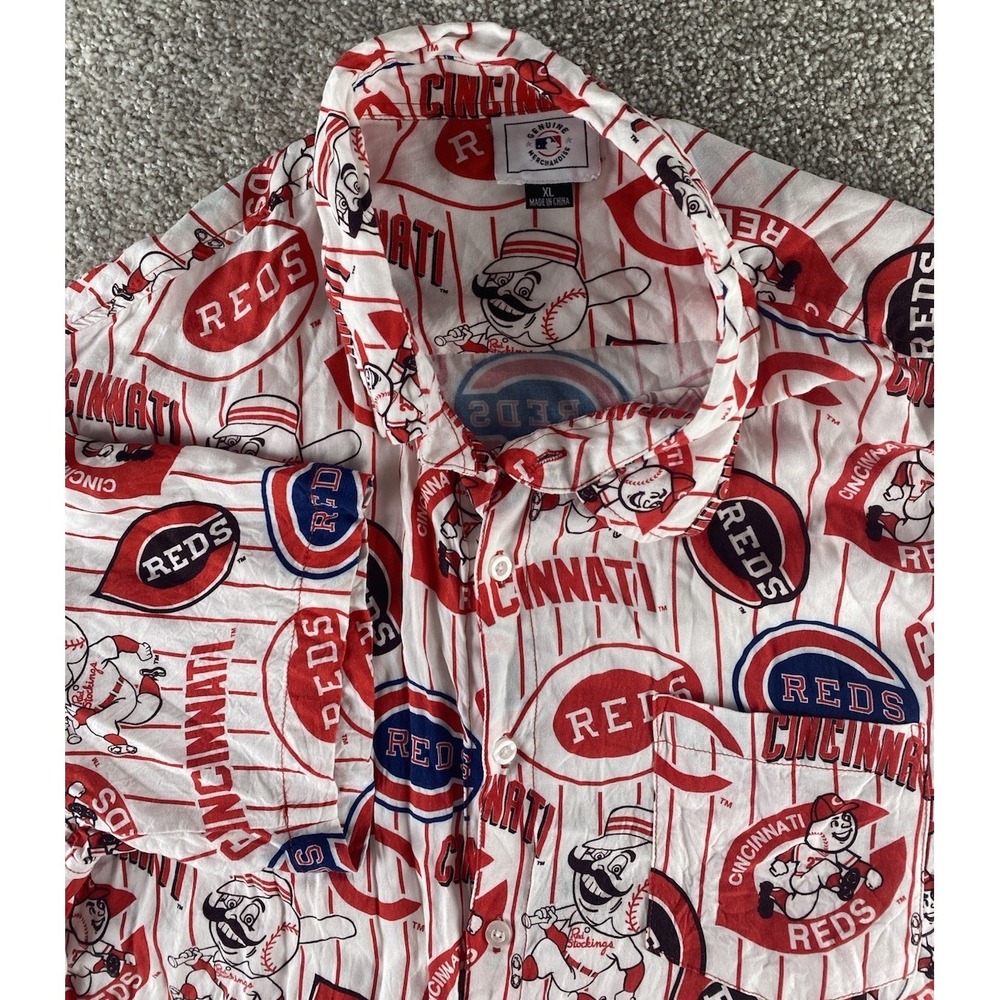 MLB All Cincinnati Reds Colorful Logo & Red Stock Mascot Print Mens XL Shirt